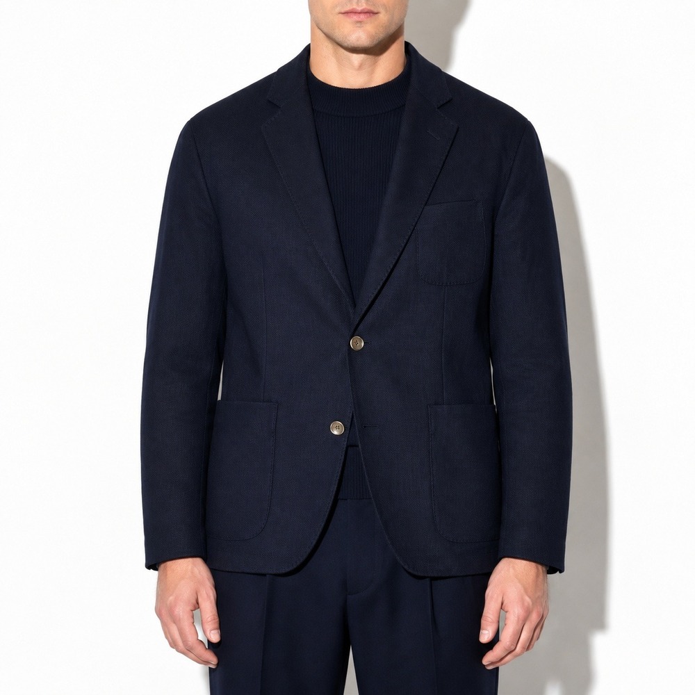 Jack Victor Pique Knit Cotton Blazer Mens 42R Navy Blue Elbow Patch Sport Coat